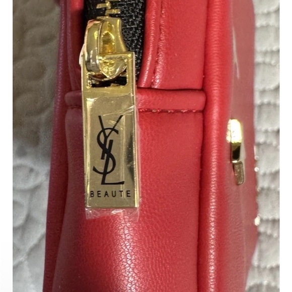 YSL Red Beaute Makeup Bag/Pouch W/Gold Charms - Picture 7 of 11